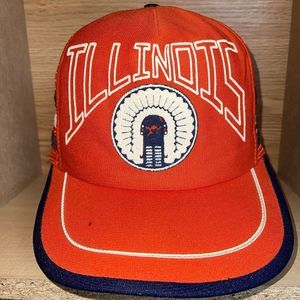 Vintage University of Illinois Indian Chief Illiniwek 3 Stripe Snapback Hat Cap